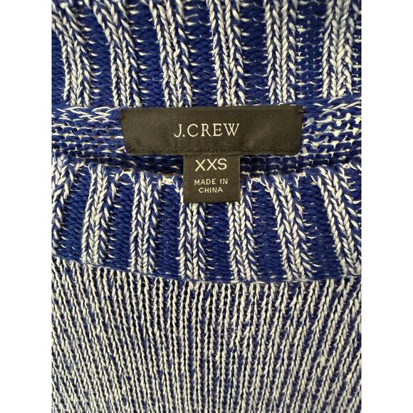 J. Crew Blue Contrast Trim Cotton Linen Crew Neck Sweater Split Hem XXS EUC - Picture 4 of 6